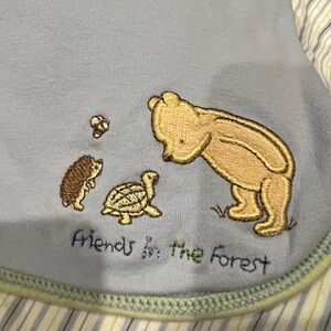 Classic Winnie the Pooh Baby Blanket Blue Knit with Forest Friends Embroidery